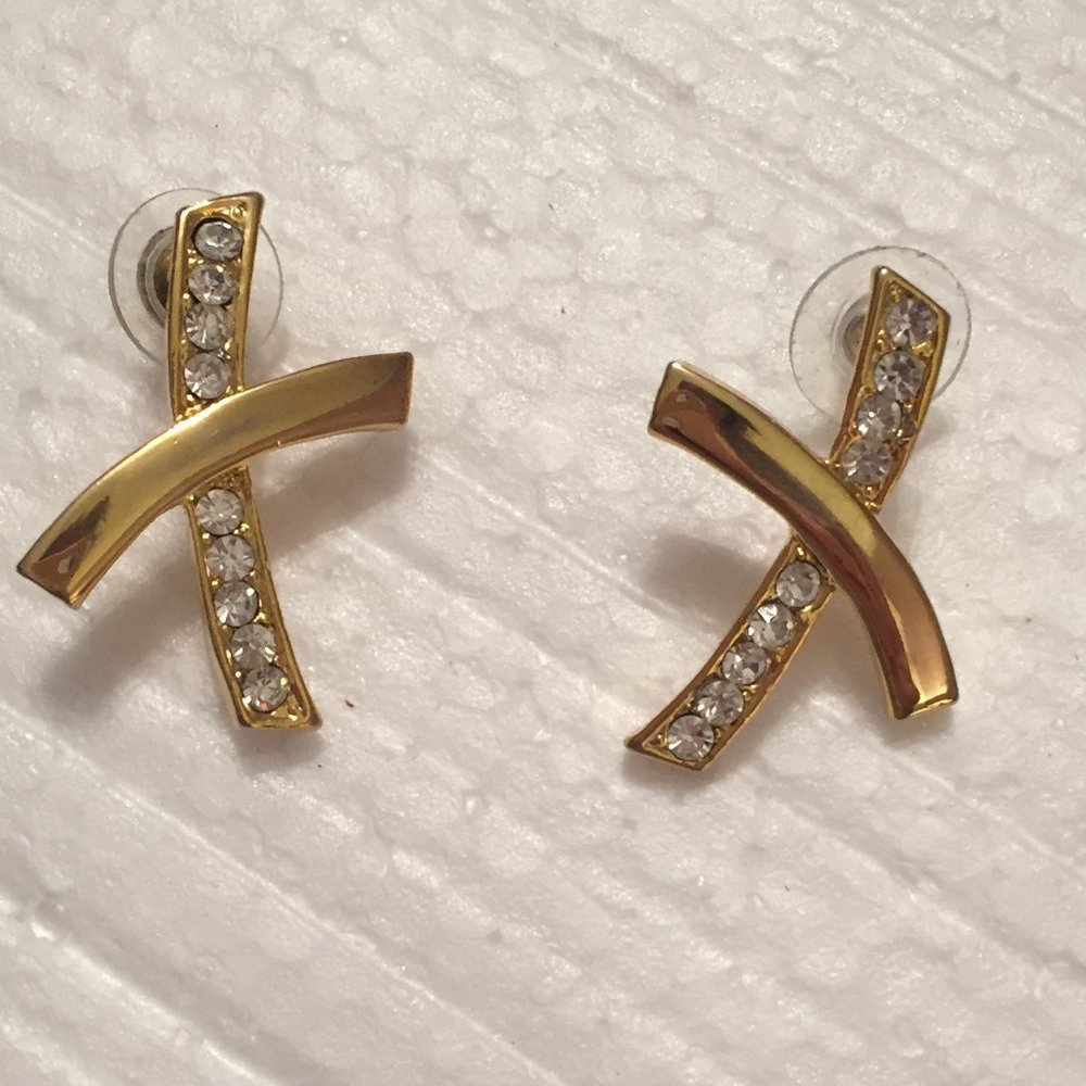 $5 ADD ON! Goldtone & Rhinestone Cross Earrings
